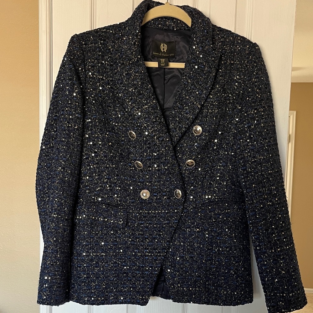 House of Harlow 1960 Midnight Blue Tweed Blazer Sz M